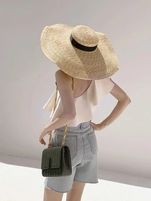 1pc Women's Ruffled Shoulder One-Piece Swimsuit, Sexy Slimming Cute For Beach, Hot Spring, Pool Party, Solid Color - Beige - View 5