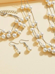 4pcs Faux Pearl Decor Jewelry Set - Silver - View 2
