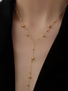 1pc Simple & Elegant Tassel Pendant Necklace With Bead Decoration, Suitable For Women's Daily Wear - Yellow Gold - View 9