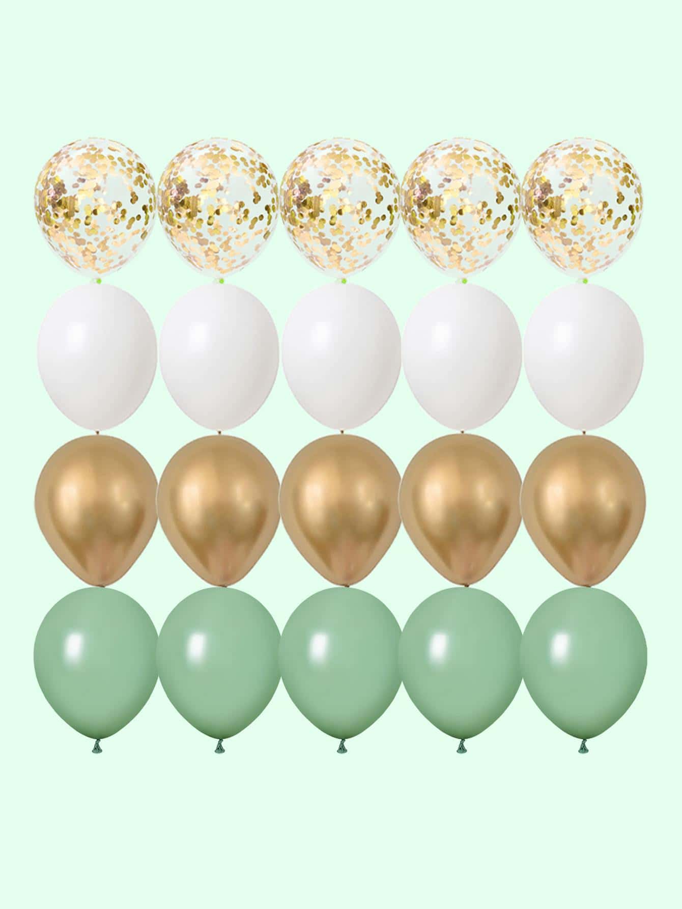 20pcs 12-Inch Avocado Green & Gold Metallic Confetti Latex Balloons Set, Suitable For Wedding, Birthday Party, Forest Party, Background Decor - Multicolor - View 1