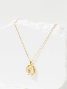 方晶鋯石裝飾珍珠吊墜項鍊 - 金黃色 - 查看 2