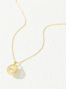 方晶鋯石裝飾珍珠吊墜項鍊 - 金黃色 - 查看 5