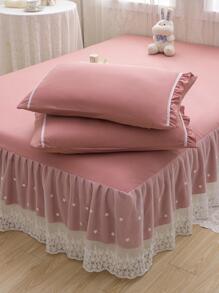 1 Piece Pink Lace Bed Skirt, Simple Washed Lace Bed Skirt, Suitable For Home, Dormitory All Seasons (1 Bed Skirt, Pillowcases Not Included) - Dusty Pink - View 6
