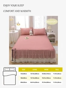 1 Piece Pink Lace Bed Skirt, Simple Washed Lace Bed Skirt, Suitable For Home, Dormitory All Seasons (1 Bed Skirt, Pillowcases Not Included) - Dusty Pink - View 2