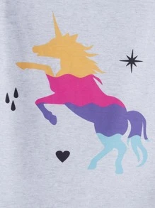 女孩獨角獸印花緊身睡衣套裝 - 灰色 - 查看 3