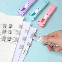 1pc Plain Color Seamless Binding Pusher, Nordic Plastic Stapler Holder For Office, School - Pink - View 2