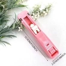 1pc Plain Color Seamless Binding Pusher, Nordic Plastic Stapler Holder For Office, School - Pink - View 5