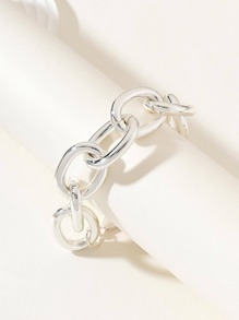 1 pieza Pulsera de cadena gruesa plateada, accesorio de moda adecuado para usar en fiestas - Plateado - Ver 3