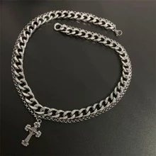 Collar vintage con colgante de cruz de doble capa para mujer, cadena de personalidad de moda europea y americana, accesorio de moda de hip hop para hombres y mujeres, cadena de clavícula