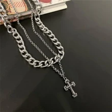 Collar vintage con colgante de cruz de doble capa para mujer, cadena de personalidad de moda europea y americana, accesorio de moda de hip hop para hombres y mujeres, cadena de clavícula