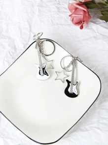 2pcs Musical Instrument & Star Charm Keychain Valentine's Day Valentines - Black and White - View 6