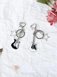 2pcs Musical Instrument & Star Charm Keychain Valentine's Day Valentines - Black and White - View 2