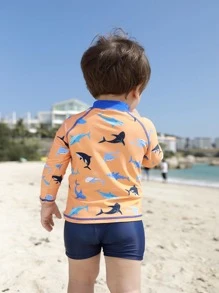 嬰兒女童鯊魚印花高領泳衣 - 彩色 - 查看 2