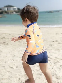 嬰兒女童鯊魚印花高領泳衣 - 彩色 - 查看 4