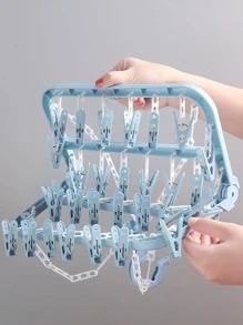 1 móc treo quần áo bằng nhựa có kẹp quần áo - Màu xanh lam - Xem 3