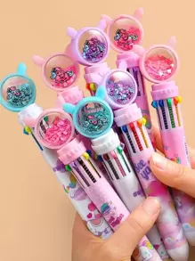 1入組隨機可愛獨角獸彩色十色圓珠筆卡通彩色圓珠筆0.5mm筆芯