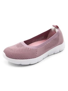 Women Minimalist Slip-On Shoes, Fabric Sporty Sneakers Pink - Pink - View 3