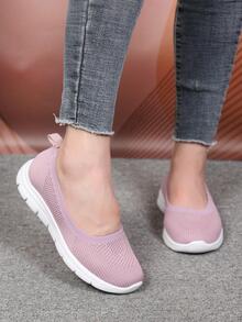 Women Minimalist Slip-On Shoes, Fabric Sporty Sneakers Pink - Pink - View 1