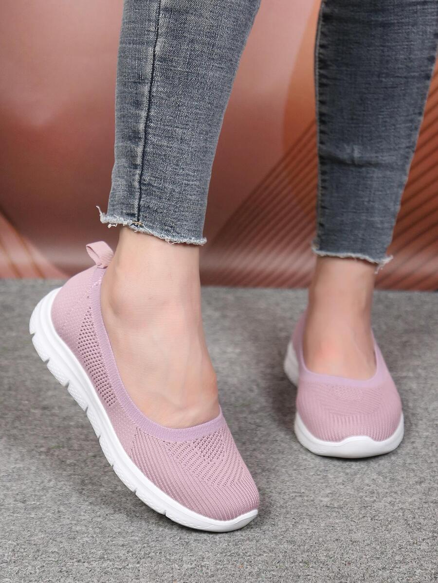 Women Minimalist Slip-On Shoes, Fabric Sporty Sneakers Pink - Pink - View 1