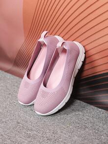 Women Minimalist Slip-On Shoes, Fabric Sporty Sneakers Pink - Pink - View 5