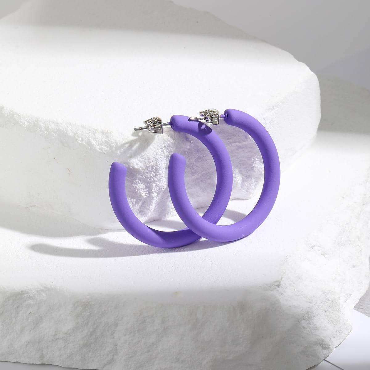 極簡圓耳環 - 紫色 - 查看 1