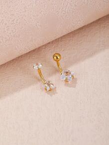 2入組不銹鋼方晶鋯石臍腹環女士華麗風格暑假約會禮物 - 金黃色 - 查看 1