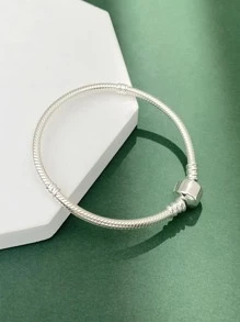 Newsoul 1pc Minimalist 16cm-22cm S925 Sterling Silver Square Headed Snake Bone Bracelet For Women Fine Jewelry Girls Gift - Silver - View 3