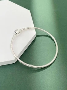 Newsoul 1pc Minimalist 16cm-22cm S925 Sterling Silver Square Headed Snake Bone Bracelet For Women Fine Jewelry Girls Gift - Silver - View 4