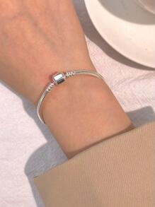 Newsoul 1pc Minimalist 16cm-22cm S925 Sterling Silver Square Headed Snake Bone Bracelet For Women Fine Jewelry Girls Gift - Silver - View 9