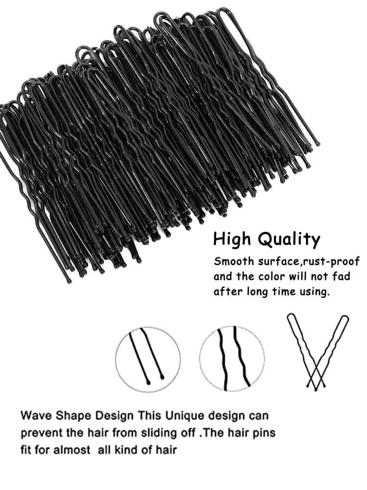 Épingle à cheveux unicolore noire invisible pour chignon, convient aux dames et aux femmes - Noir - Voir 3
