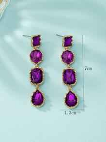 Rhinestone Water Drop Earrings - Purple - View 4