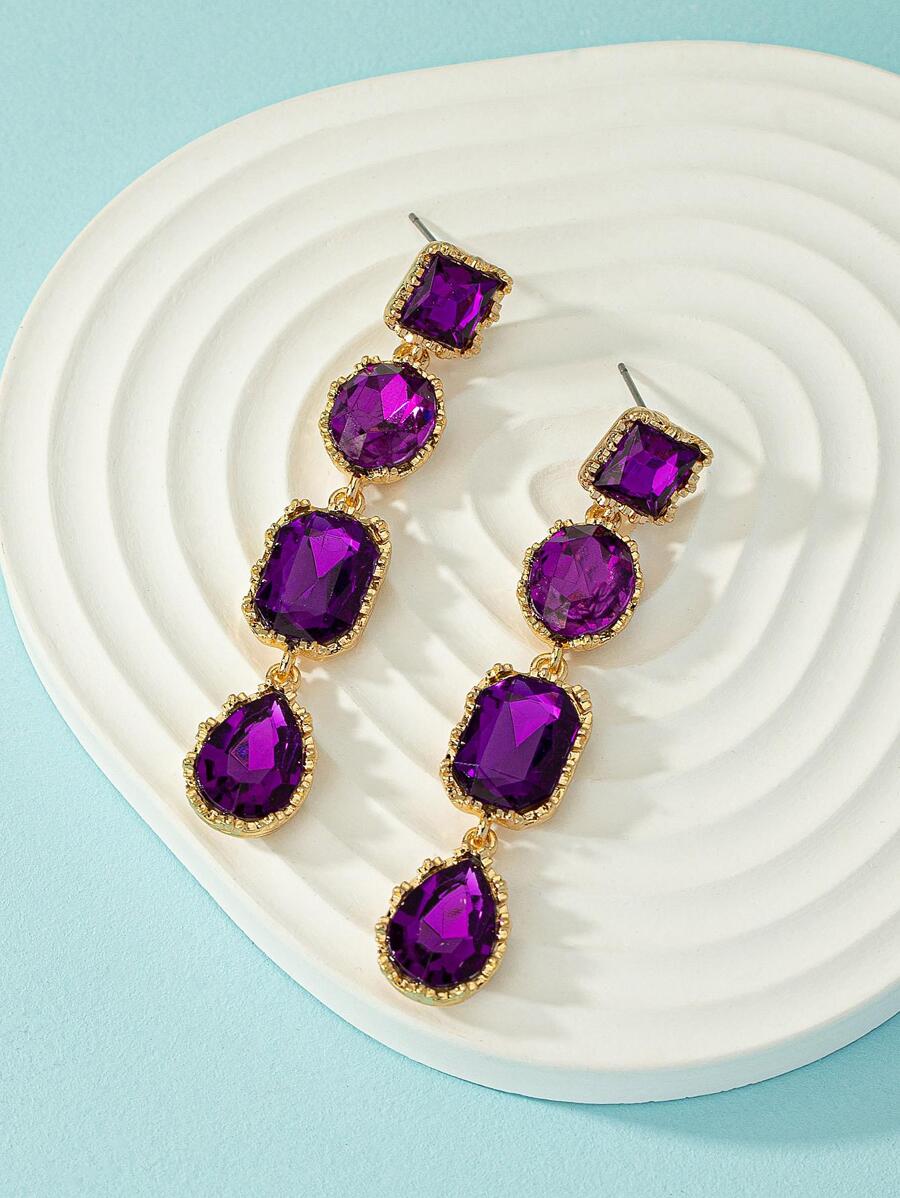 Rhinestone Water Drop Earrings - Purple - View 1