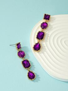 Rhinestone Water Drop Earrings - Purple - View 2