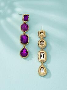 Rhinestone Water Drop Earrings - Purple - View 3