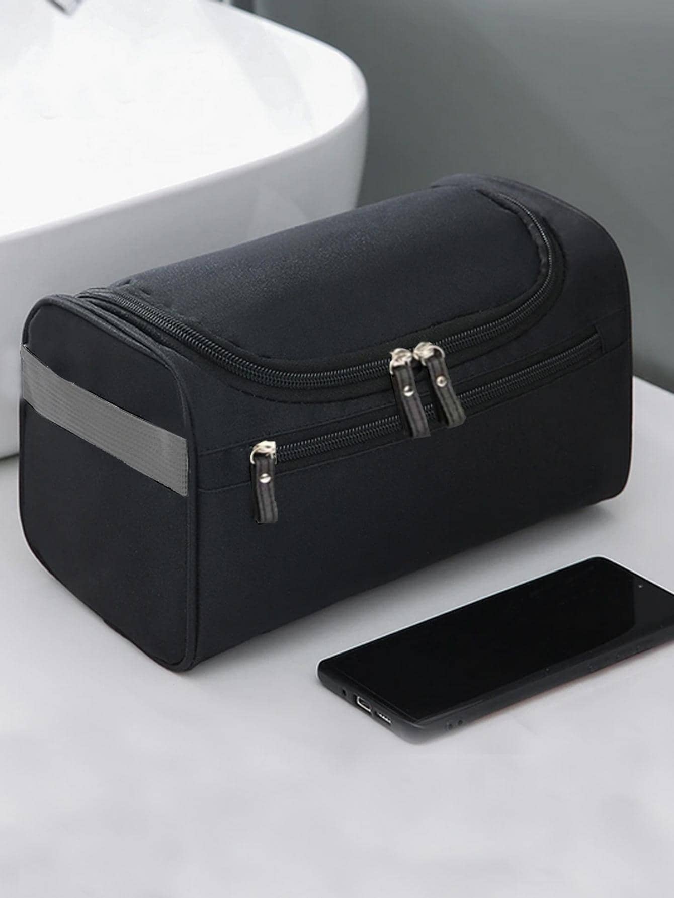 旅行用品 大容量化妆包 尼龙化妆包 可挂式洗漱包 尺寸：25cm*13.5cm*15cm 防水男士盥洗包 盥洗包 夏季旅行必备品 海滩度假 节日学校用品 宿舍必备品 返校 - 黑色 - 查看 1