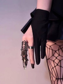 Women's Thin Stretchy Punk Gothic Retro Subculture Half Finger Gloves - Black - View 3