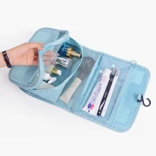 掛式旅行化妝包,帶掛鉤,可折疊化妝品組織者,適合女性和女孩的生日禮物,郵輪旅行必備,海灘包,海灘用品,沙灘浴巾組織袋,海灘配件,度假包,夏日旅行必備 - 藍色 - 查看 2