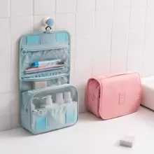 掛式旅行化妝包,帶掛鉤,可折疊化妝品組織者,適合女性和女孩的生日禮物,郵輪旅行必備,海灘包,海灘用品,沙灘浴巾組織袋,海灘配件,度假包,夏日旅行必備 - 藍色 - 查看 1
