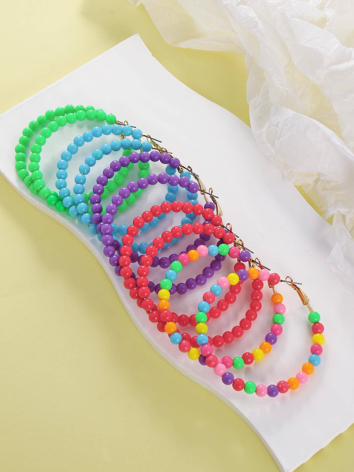 1 סט עגילי חישוק חרוזים - סגול - ראה 3