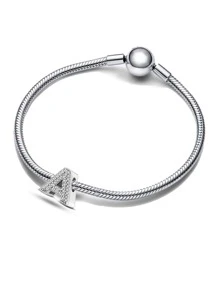 Cubic Zirconia Letter Design Silver DIY Bead - Silver - View 3