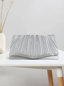 Silver Purses for Women Evening Bags Satin handbag Sparkling Formal Party Rhinestone Purse Wedding Cocktail Prom Clutches Mini - Silver - View 2