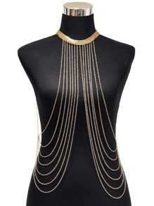 1pc Gold Metallic Snake Pattern Single/Multi-Layer Chain Tassel Body Jewelry, Beach Bikini Sexy Body Chain Necklace - Gold - View 1