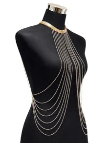 1pc Gold Metallic Snake Pattern Single/Multi-Layer Chain Tassel Body Jewelry, Beach Bikini Sexy Body Chain Necklace - Gold - View 2