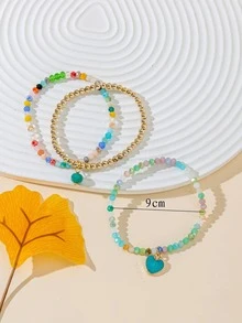 2入組愛心掛飾串珠手鏈 - 彩色 - 查看 2