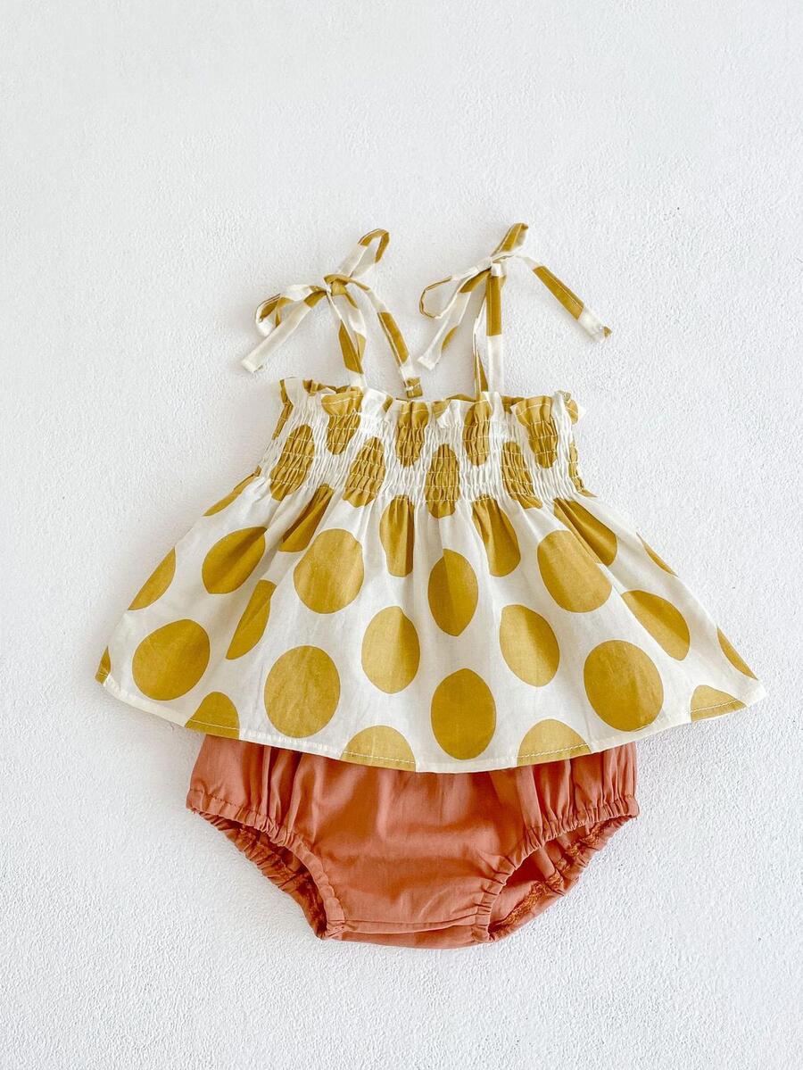 Bebé 1 pieza Top de tirantes con estampado de lunares & 1 pieza Shorts - Amarillo - Ver 1