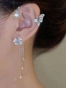 1pc Rhinestone Butterfly Decor Ear Wrap - Silver - View 2