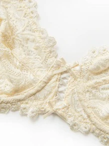 WINGSLOVE Plus Size Elegant Floral Lace Underwire Bra - Beige - View 9