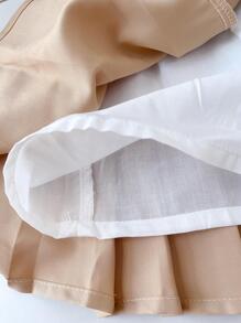 Young Girls Cute Bear Print Short Sleeve Shirt + Pleated Skirt Set, Back To School Summer Wear