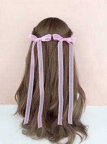 2入組女士素色蝴蝶結裝飾浪漫髮夾適用於返校 - 玫紅色 - 查看 1