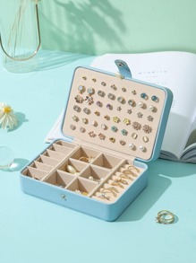 1 包 16*11*5 厘米皮革多功能双层珠宝收纳盒，情人节返校礼物 - 藍色 - 查看 6